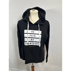 BETSY JOHNSON Women's No Pain No Champagne Pullover Hoodie Medium Black
